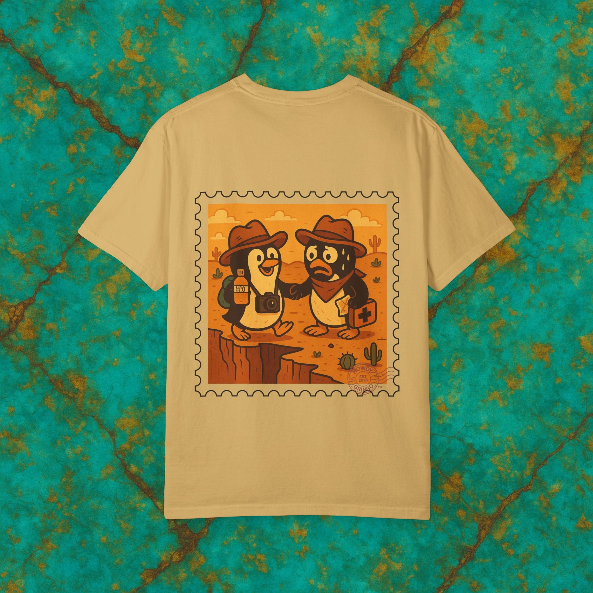 Pablo & Pebble “Pair-a-Noid Penguins”™️ — Relaxed Comfort Colors travel tee, with southwest inspired designs. Perfect t-shirt for traveling, road trips or collecting.✨7 colors available.