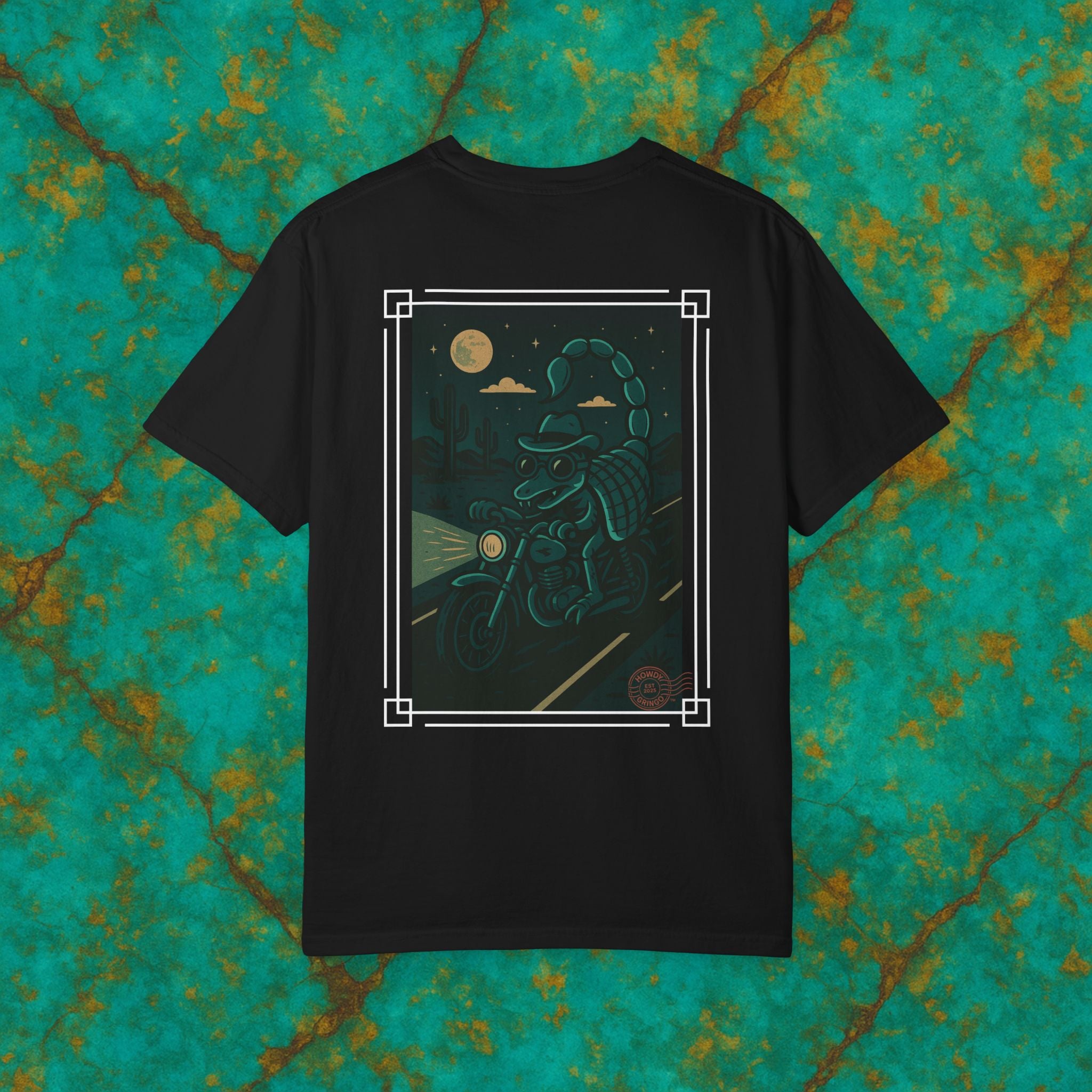 Bark “Bioluminescent Scorpion”™️ — Relaxed Comfort Colors travel tee, with southwest inspired designs. Perfect t-shirt for traveling, road trips or collecting.✨5 colors available.