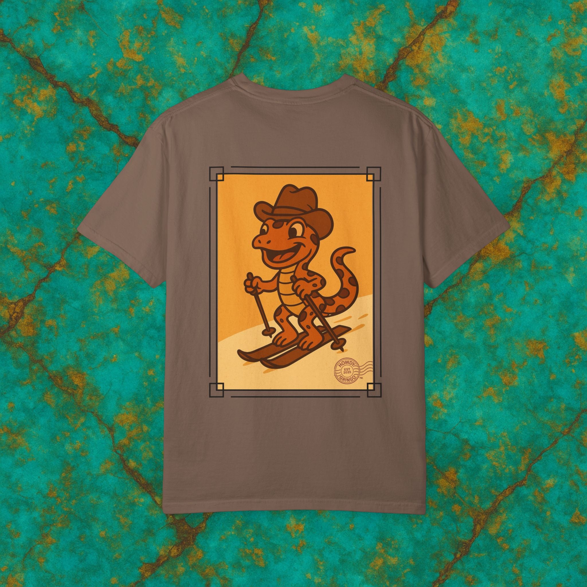 “Microclimate Mike” the Skiing Salamander™️ — Relaxed Comfort Colors travel tee, with southwest inspired designs. Perfect t-shirt for traveling, road trips or collecting. ✨6 colors available.