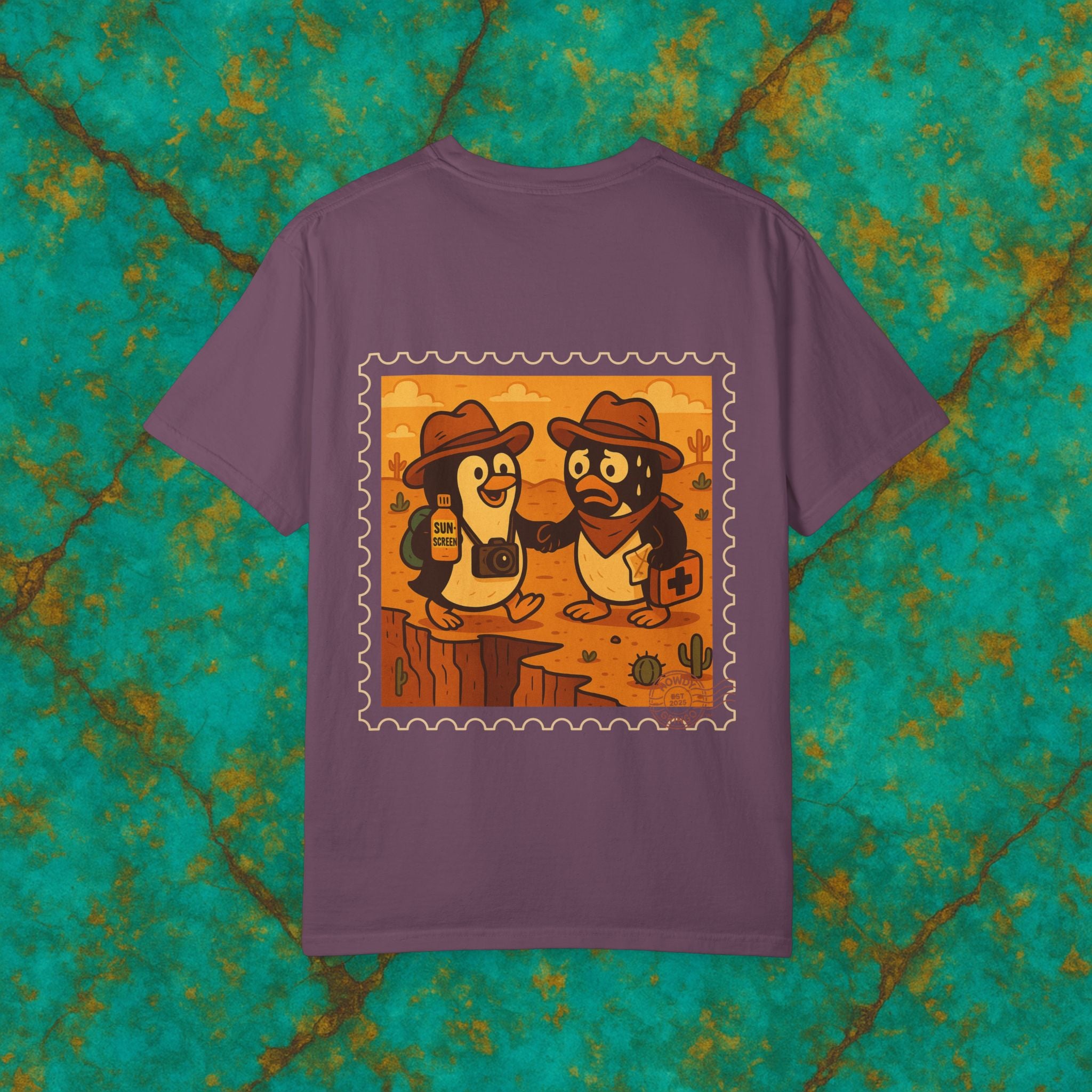 Pablo & Pebble “Pair-a-Noid Penguins”™️ — Relaxed Comfort Colors travel tee, with southwest inspired designs. Perfect t-shirt for traveling, road trips or collecting.✨7 colors available.