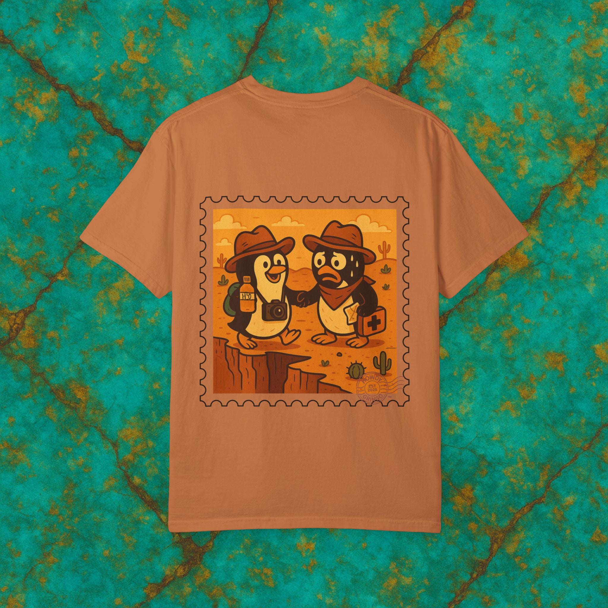 Pablo & Pebble “Pair-a-Noid Penguins”™️ — Relaxed Comfort Colors travel tee, with southwest inspired designs. Perfect t-shirt for traveling, road trips or collecting.✨7 colors available.