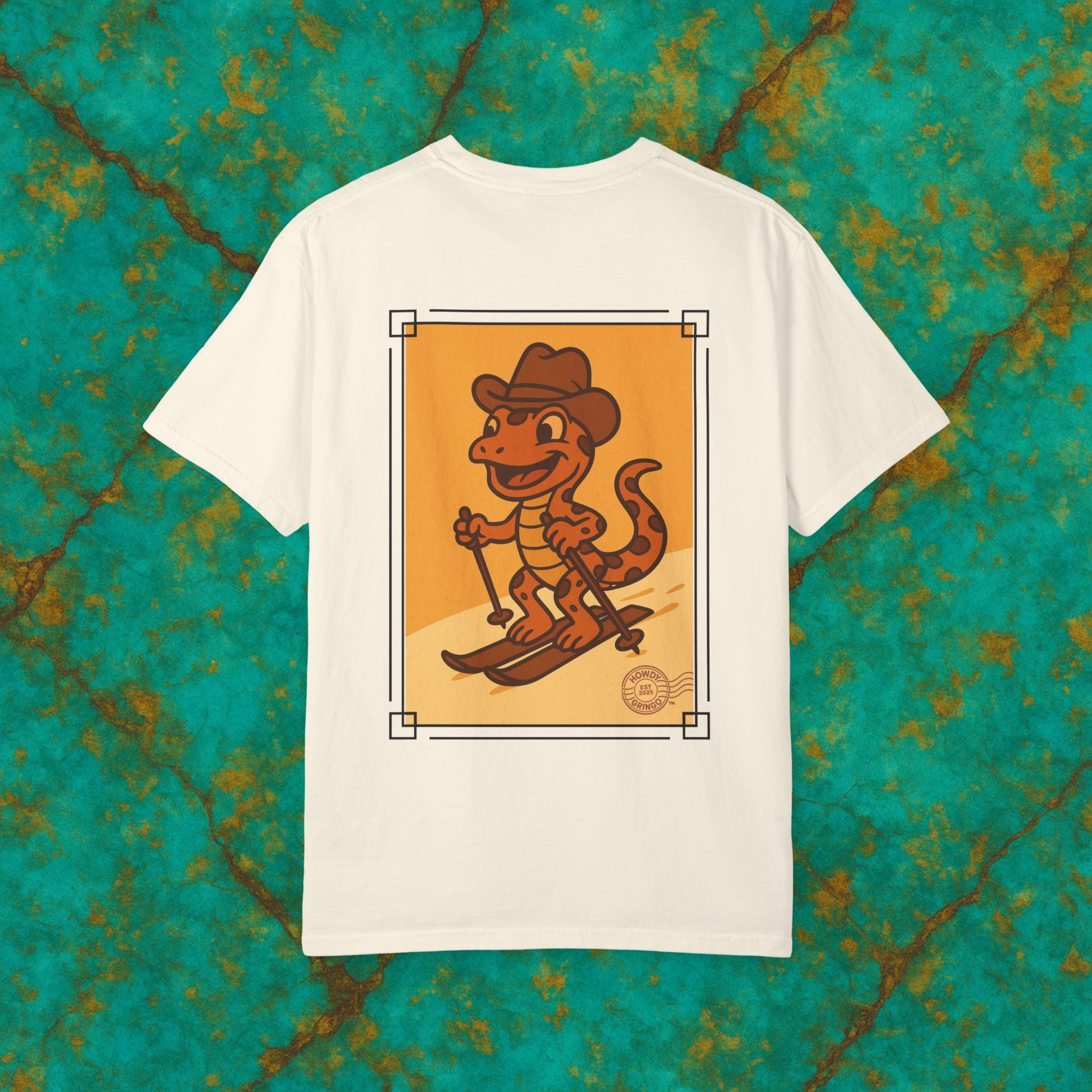 “Microclimate Mike” the Skiing Salamander™️ — Relaxed Comfort Colors travel tee, with southwest inspired designs. Perfect t-shirt for traveling, road trips or collecting. ✨6 colors available.