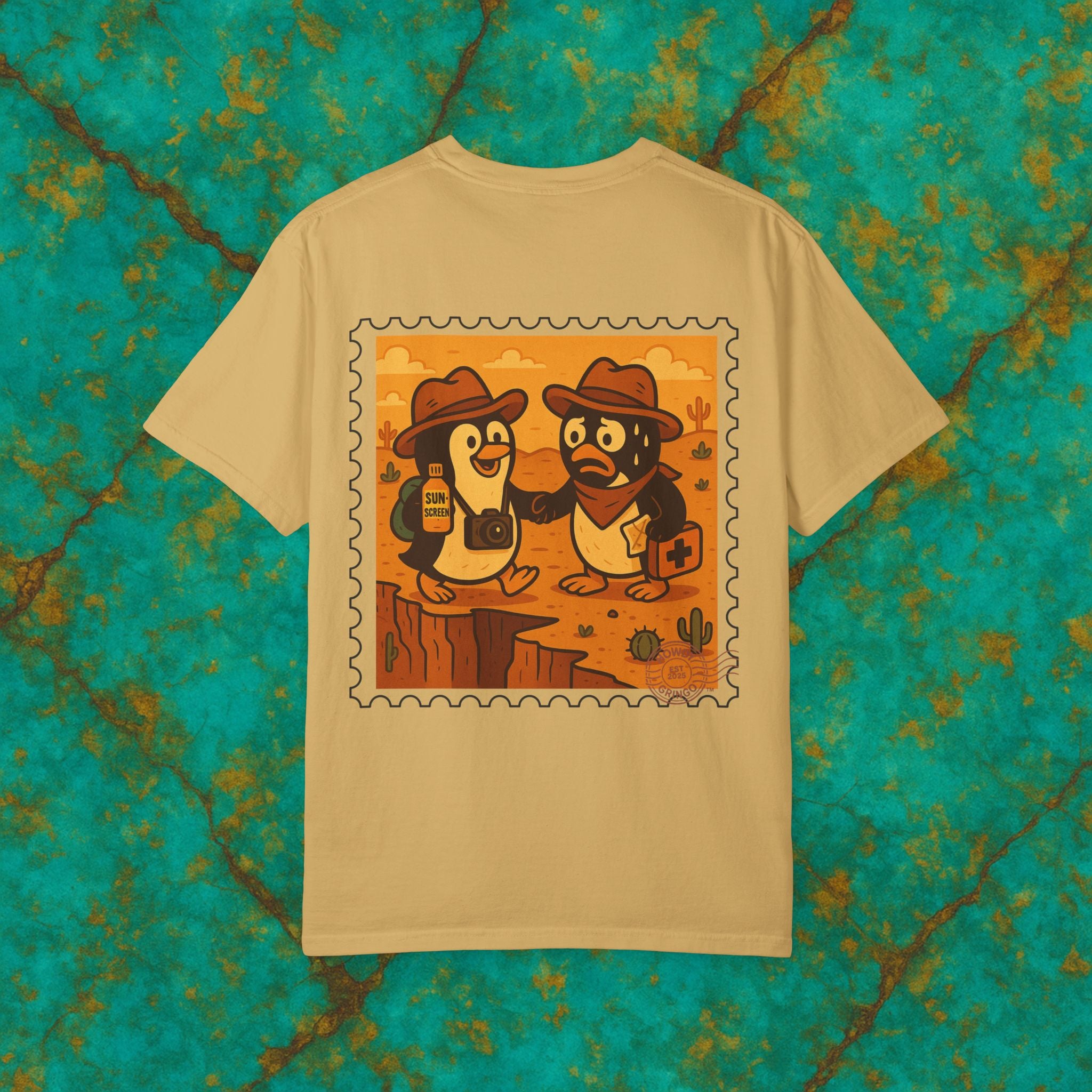 Pablo & Pebble “Pair-a-Noid Penguins”™️ — Relaxed Comfort Colors travel tee, with southwest inspired designs. Perfect t-shirt for traveling, road trips or collecting.✨7 colors available.