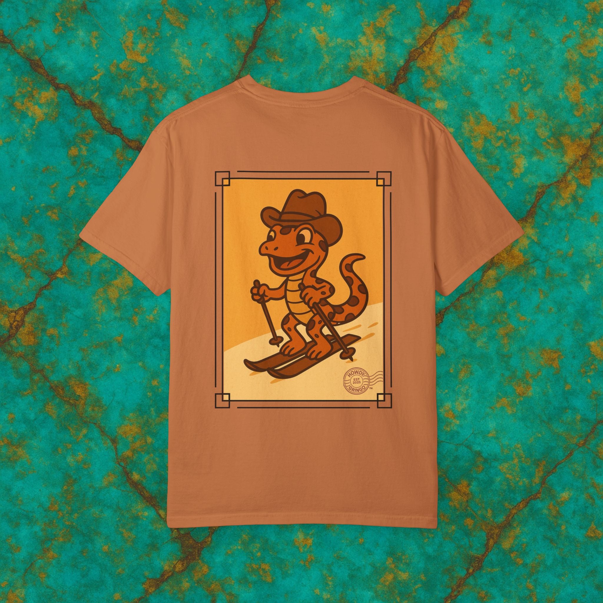 “Microclimate Mike” the Skiing Salamander™️ — Relaxed Comfort Colors travel tee, with southwest inspired designs. Perfect t-shirt for traveling, road trips or collecting. ✨6 colors available.