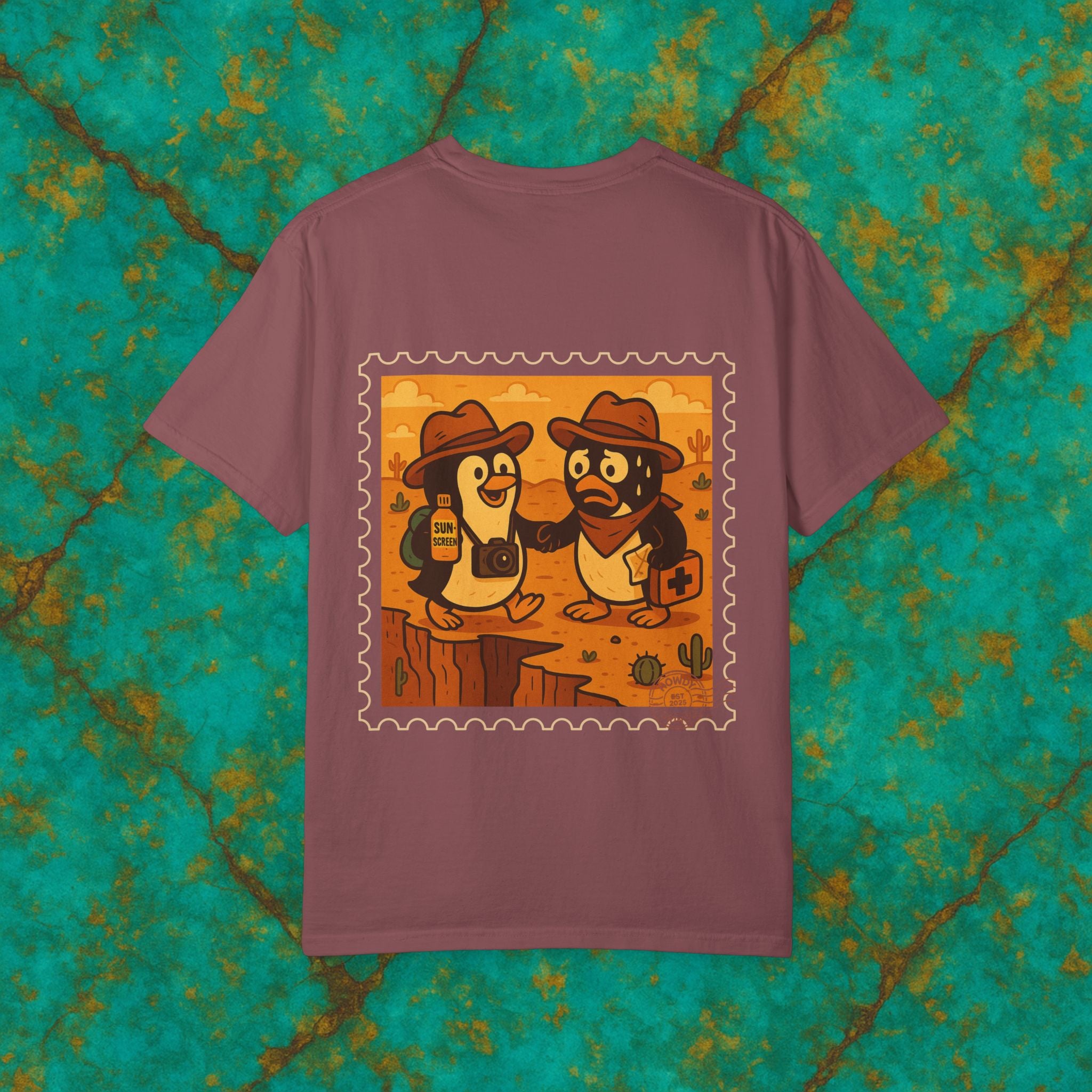 Pablo & Pebble “Pair-a-Noid Penguins”™️ — Relaxed Comfort Colors travel tee, with southwest inspired designs. Perfect t-shirt for traveling, road trips or collecting.✨7 colors available.