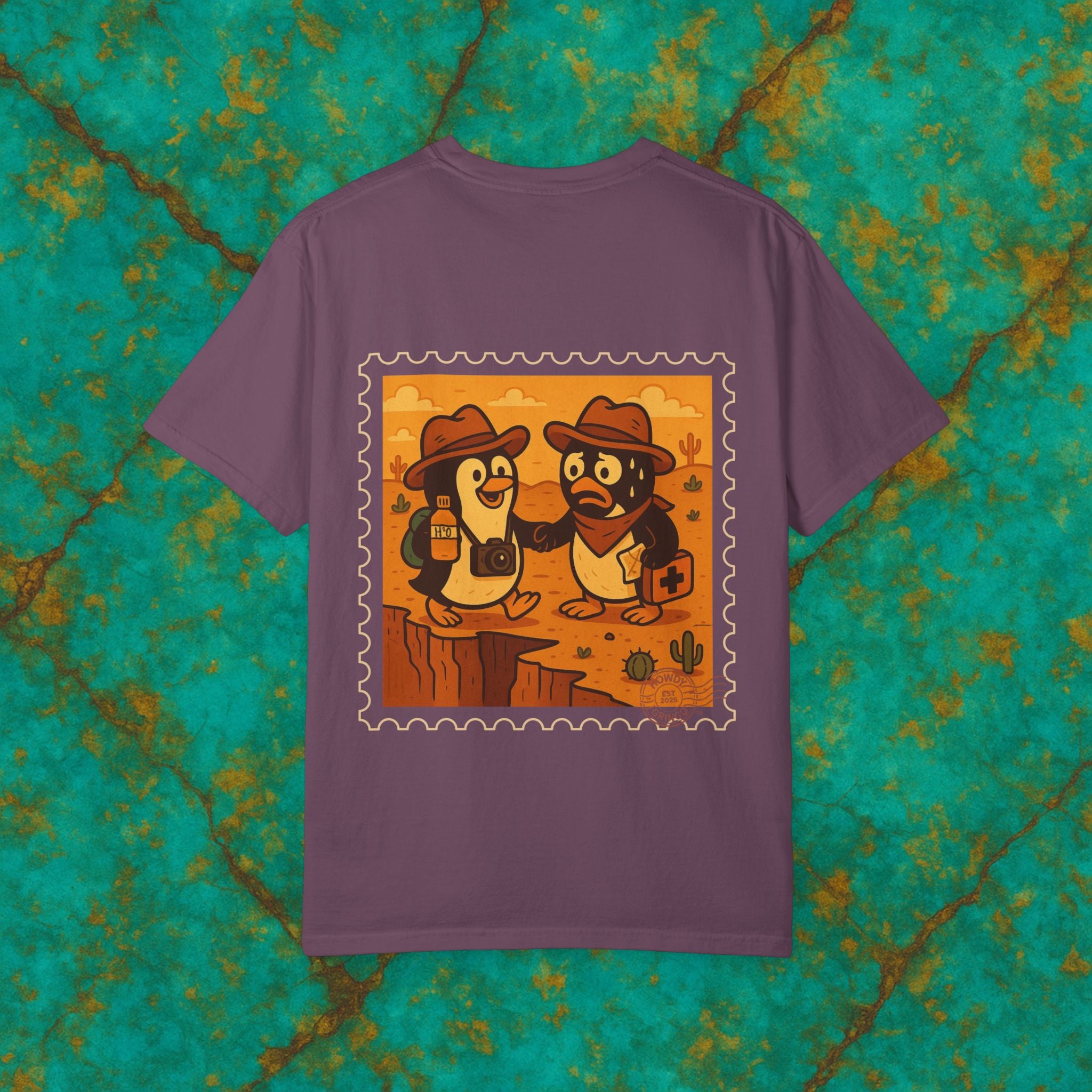 Pablo & Pebble “Pair-a-Noid Penguins”™️ — Relaxed Comfort Colors travel tee, with southwest inspired designs. Perfect t-shirt for traveling, road trips or collecting.✨7 colors available.