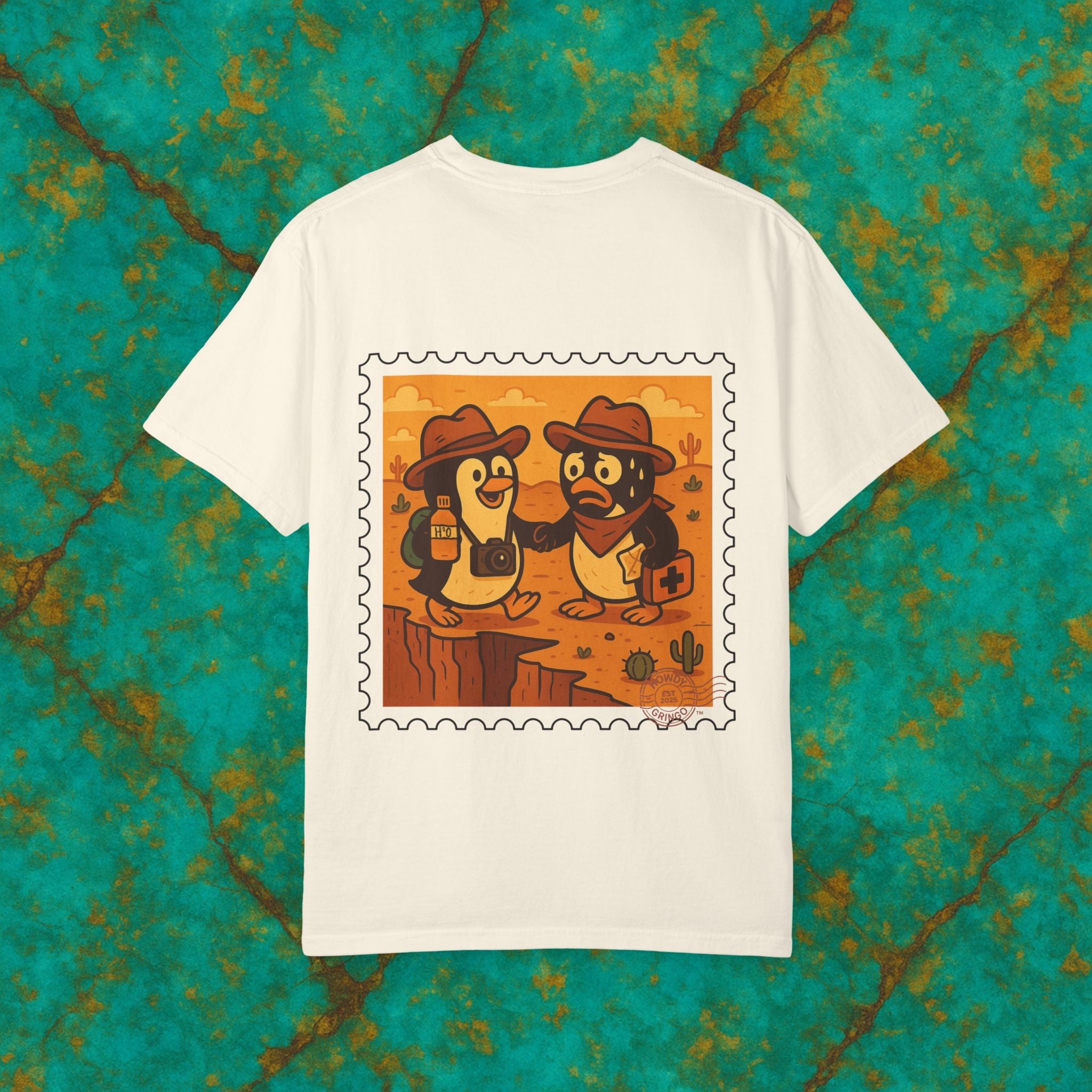 Pablo & Pebble “Pair-a-Noid Penguins”™️ — Relaxed Comfort Colors travel tee, with southwest inspired designs. Perfect t-shirt for traveling, road trips or collecting.✨7 colors available.