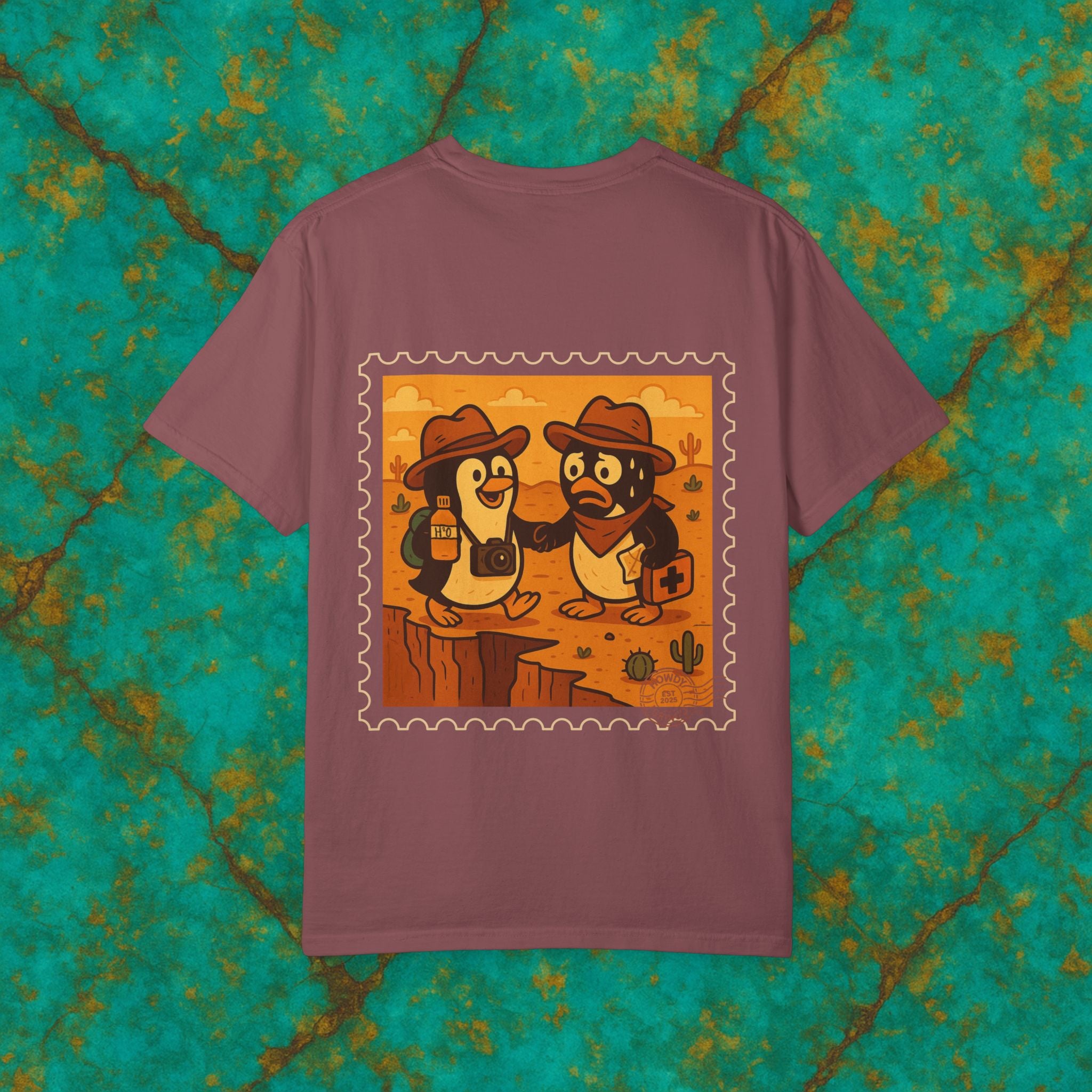 Pablo & Pebble “Pair-a-Noid Penguins”™️ — Relaxed Comfort Colors travel tee, with southwest inspired designs. Perfect t-shirt for traveling, road trips or collecting.✨7 colors available.