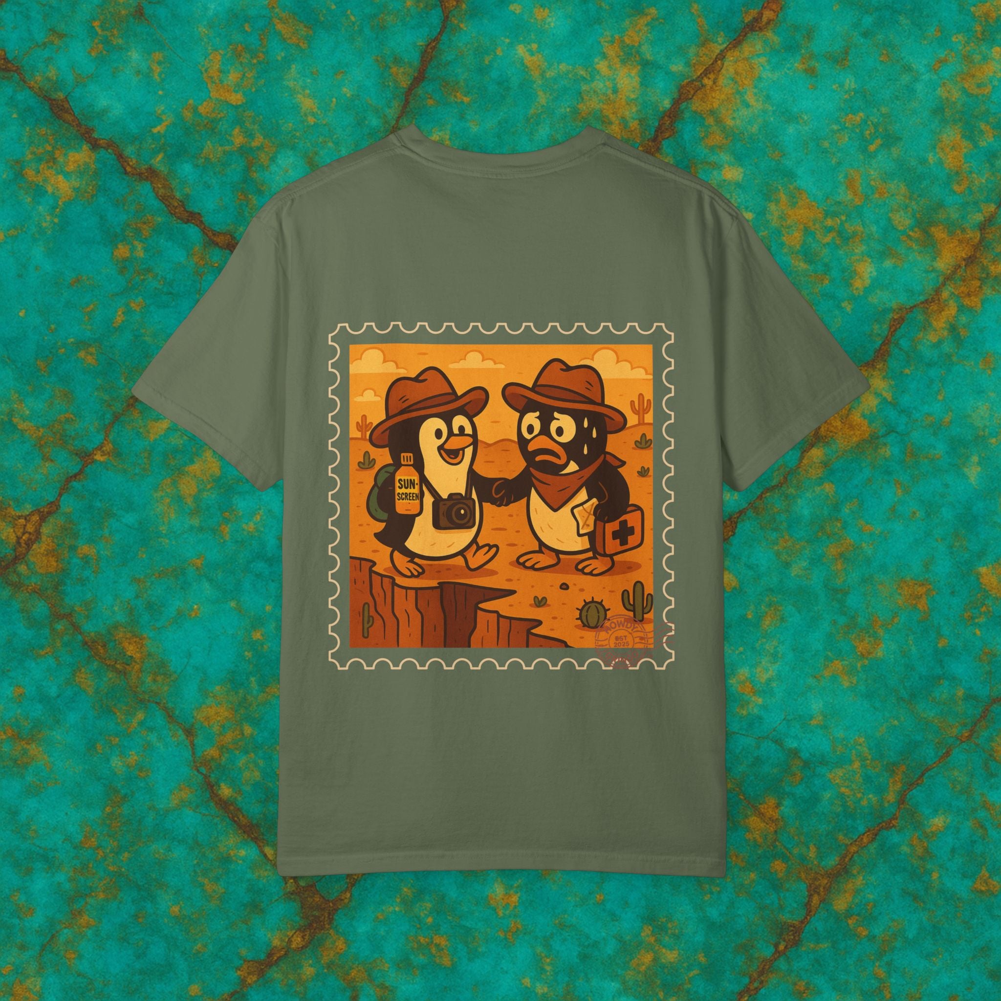 Pablo & Pebble “Pair-a-Noid Penguins”™️ — Relaxed Comfort Colors travel tee, with southwest inspired designs. Perfect t-shirt for traveling, road trips or collecting.✨7 colors available.