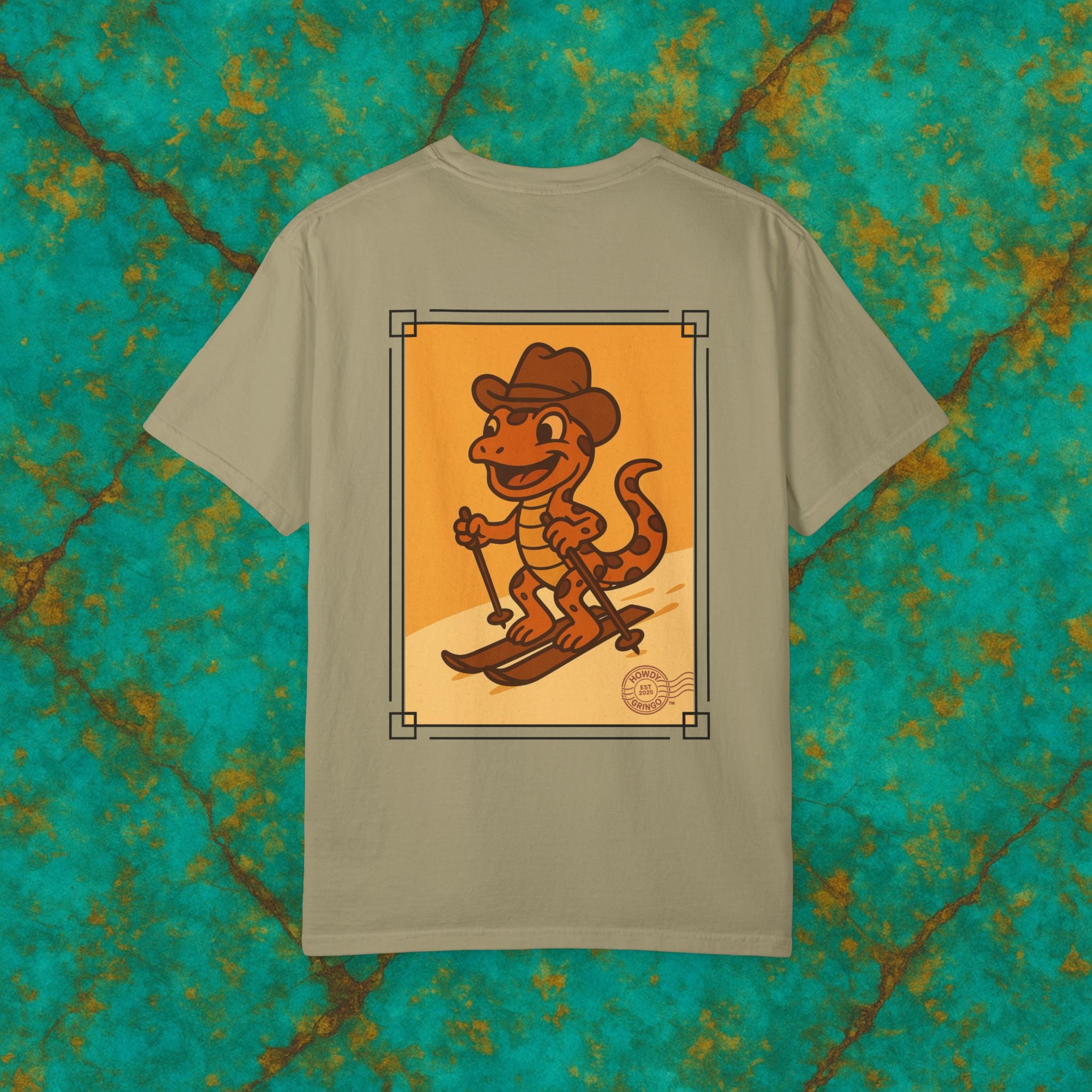 “Microclimate Mike” the Skiing Salamander™️ — Relaxed Comfort Colors travel tee, with southwest inspired designs. Perfect t-shirt for traveling, road trips or collecting. ✨6 colors available.